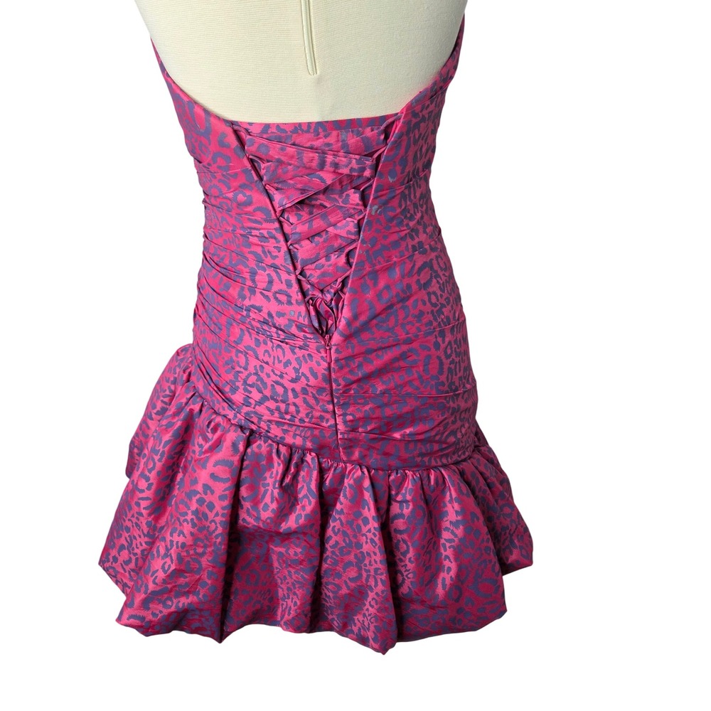 Flirt by Maggie Sottero Strapless Leopard Ruched Bodycon Ruffle Dress‎ Size 6 - Picture 4 of 8